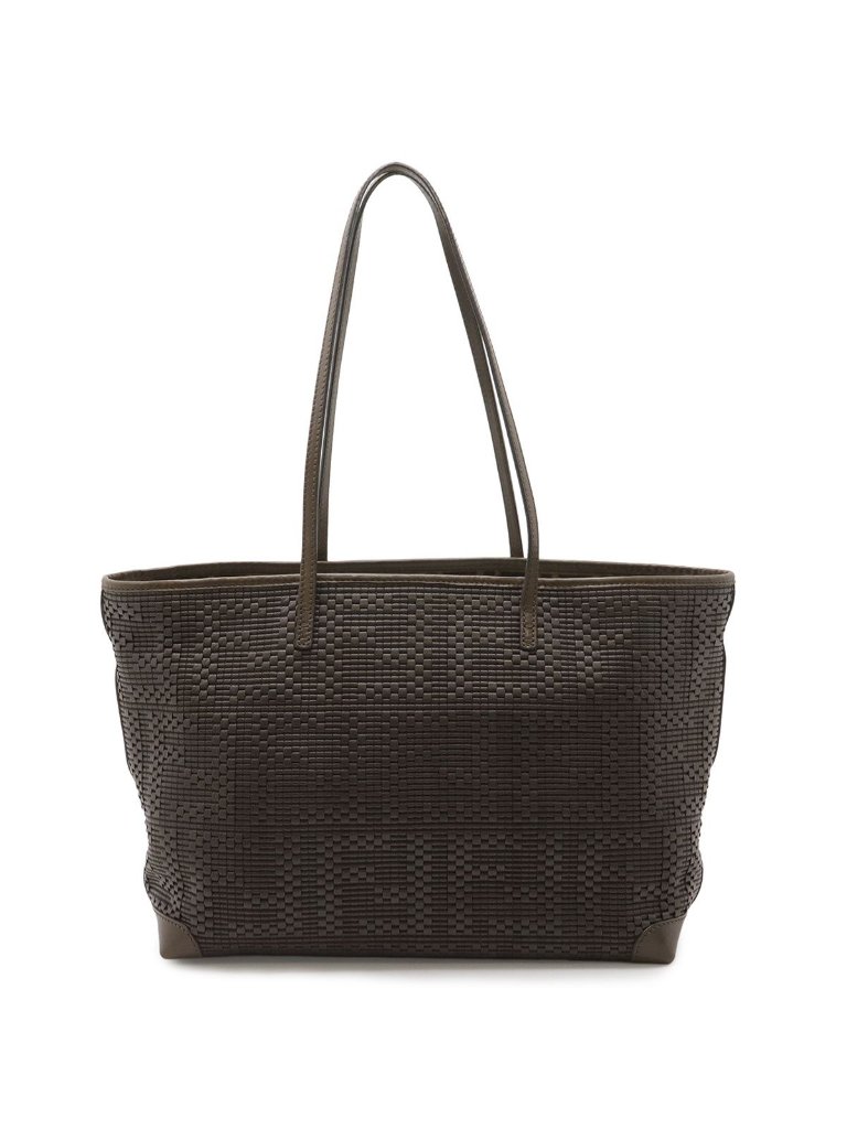 Fendi Zucca Pattern Braided Tote Bag Shoulder Leather Dark Brown